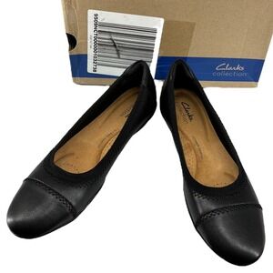 Clarks Sara Bay Black Leather Comfort Ballet Flats‎ Work Shoes 7M NIB